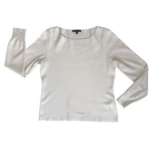 Adrianna Papell Womens Sequin‎ Holiday Sweater Large Winter White Christmas Glam